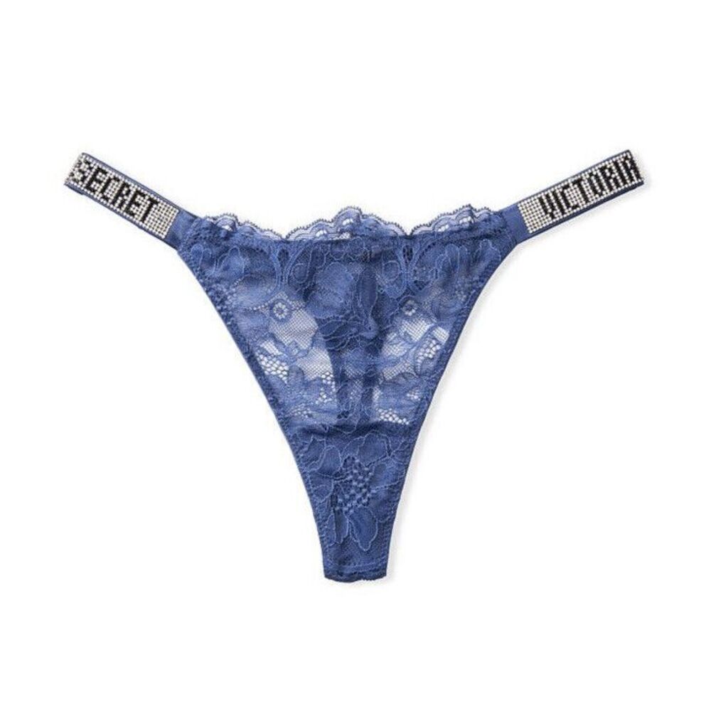 Victoria's Secret Shine Strap Bling Lace Blue Thong Sz XL